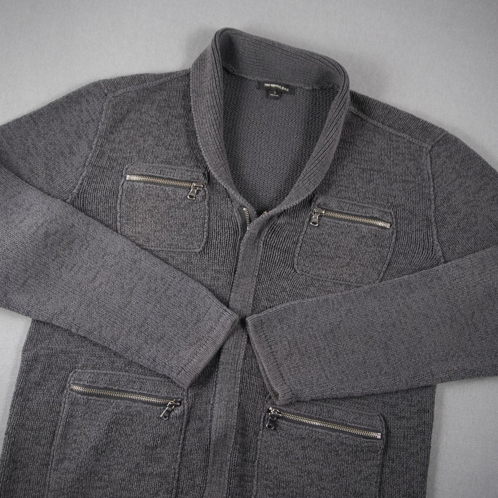John Varvatos Knit Utility Cardigan Shawl Collar Mens L Zip Sweater 4 Pocket